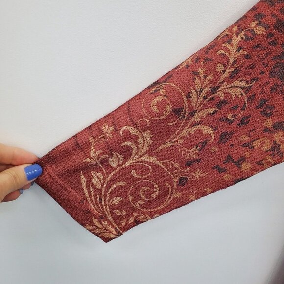 Indigo Soul Womens Paisley Tunic Top Size L Gold Rust V-Neck Asymmetric Hem - Picture 7 of 16